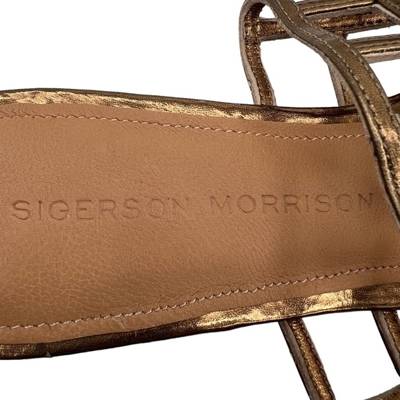 Sigerson Morrison Gold Eddi Caged Mirror Pointed Toe Sandals Size 37 Women’s - Picture 2 of 10